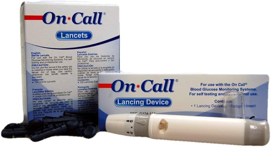 100 Sterile Lancets and Auto Lancing Device by On Call, 101 Count (Pack of 1)
