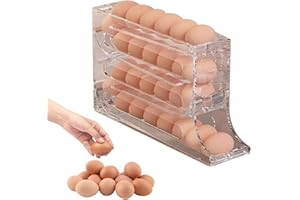 QEUXV 4 Tiers Refrigerator Egg Rack, 2024 Upgraded Automatic Rolling Egg Organizer, 30 Egg Organizer for Space Saving (Full Transparency)