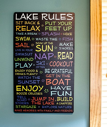 Lake-Rules-Sign-18x30-in-funny-decorative-wood-plaque-with-black-background