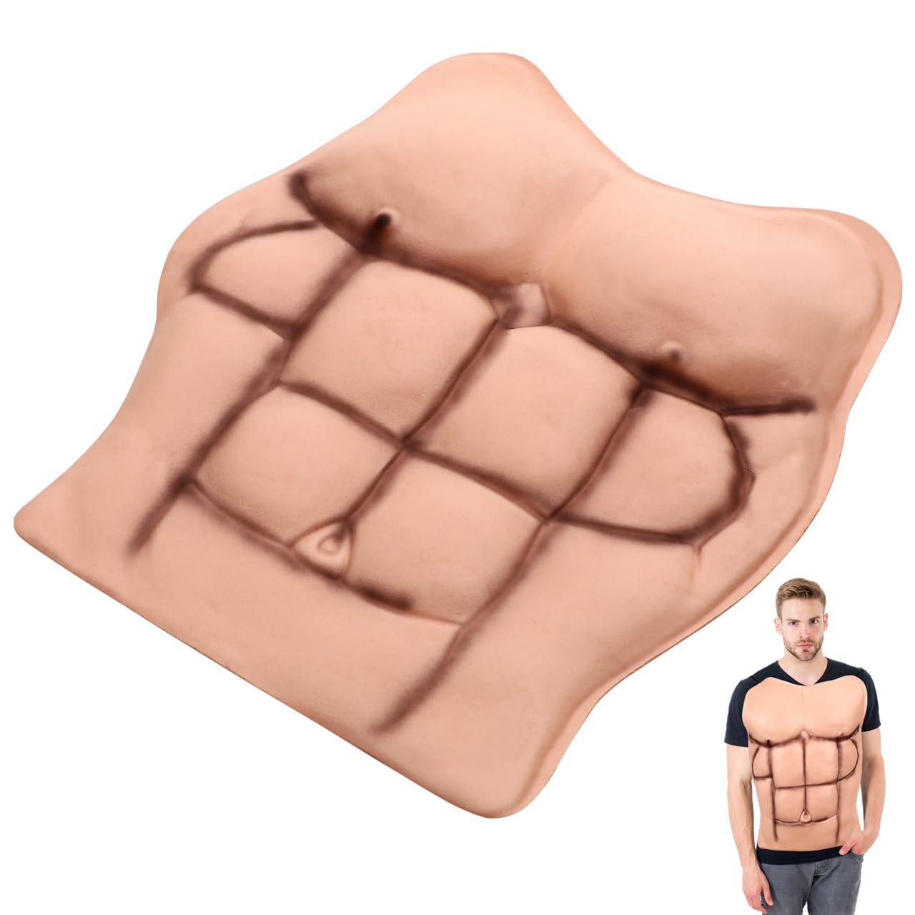 STOBOK Fake Chest Men Costume Props Halloween Fake Muscle Belly Body Carnival Cosplay Prop Masquerade Costume Tricky Realistic Male Chest Abs Outfit Make up 3d