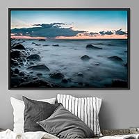 Framed Canvas Wall Art Calming Waters Aerial Cool Lake Landscape Multicolor Photography Realism Relax/Calm - 16x24 inches