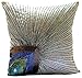 The HomeCentric Throw Pillow Cover, Ivory Decorative Pillowcase 16x16 inch (40x40 cm) Art Deco Pillow, Silk Throw Pillows for Couch, Birds, Peacock Feather, Beaded, Zippered Pillow - Peacock Beauty