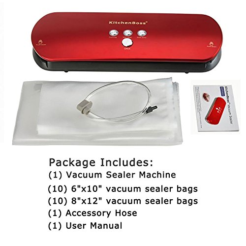Vacuum Sealer Machine KitchenBoss for Dry & Moist Foods Preservation Automatic Vacuum Sealing System, Intelligent LED Indicator Lights, Manual Inching Function with 20 vacuum bags(Color: Red) - Thumbnail 3