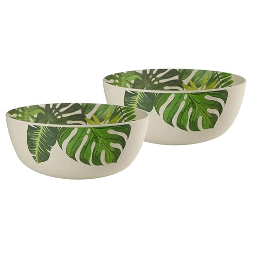 BIOZOYG Bio Bambus Salatschüssel Set Leafs I 2X große Bambusschale rund 23 x 9,5 cm 2,5 l I Umweltfreundliches Bambus-Geschir