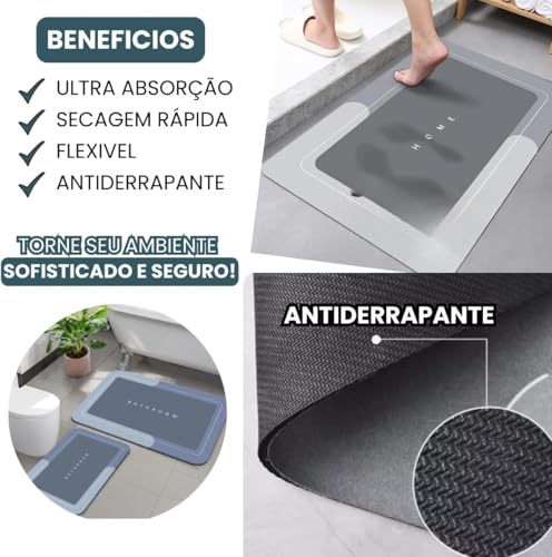 Kit 2 Tapetes Antiderrapantes Banheiro 60x40 cm Microfibra Absorvente