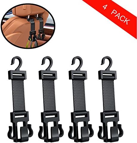 Yotenic Car Headrest Hooks, Solid and Durable 3-in-1 Back Seat Headrest Hanger for Purse, Handbag, Grocery Shopping Bag, Cloth Coat(4 Pack)