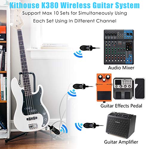 Kithouse K380 Wireless Guitar Transmitter Receiver System Set Rechargeable Guitar Wireless Cable with Carrying Bag for Electric Guitar Bass (Black)