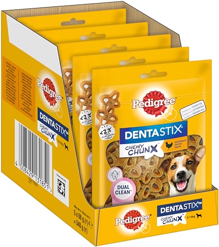 Dentastix Chewy Chunx Zahnpflegesnacks für kleine Hunde von 5-15 kg, mit Huhn, 5 Packungen (5 x 68 g)