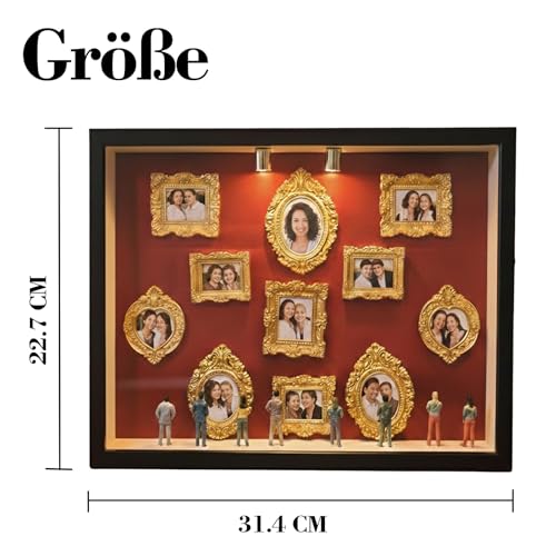 Generisch DIY Mini Museum Silhouette Box, Mini Figures People Museum, Creative Memory Display Kit with 8 Figures & 11 Gold Frame, for Weddings, Graduations or Holidays