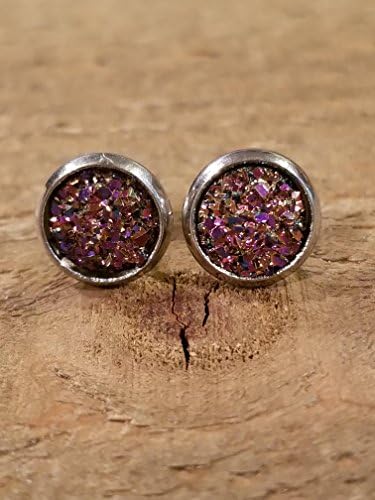 Blood Red Druzy Crystal Stone Stud Earrings Style Fashion Nature Natural Earth Jewelry (E85)