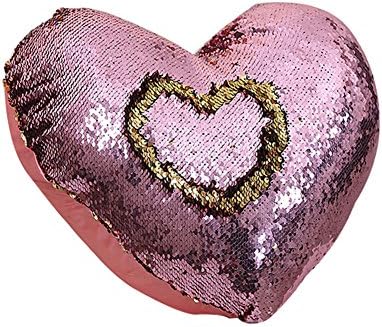 preliked Mermaid Heart-shaped Sequins Throw Pillow Case Sofa Cushion Cover Home Decor (Pink)