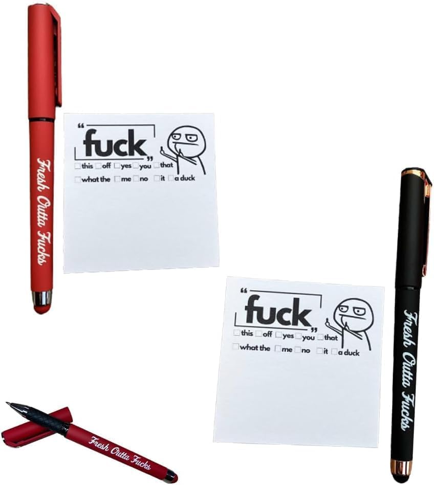 Sysow Fresh Outta Fucks Pad and Pen,Snarky Fresh Outta Fucks Pen Set, Funny and Sarcastic Daily Pad and Pen Novelty Office Supplies Gifts for Friends, Co-Workers, Boss (2Pcs)