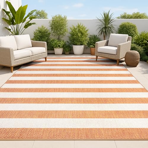 JONATHAN Y Two-Tone Wide Stripe Indoor Outdoor Area Rug 8X10 Orange/Beige, Negril for Backyard, Patio, Porch, Easy-Cleaning, High Traffic, Pet-Friendly, Non-Shedding (SMB203A-8) at Amazon
