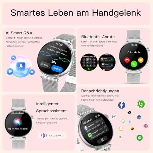 2026 Women's Smartwatch with ECG/Blood Pressure Monitor, 1.32 Inch AOD Health Watch with AI Dial & AI Smart Q&A, Bluetooth Calls/SPO-2/Aρnοe/Sleep/Pulse/HRV/BMI/Stress, Small Round Fitness Watch