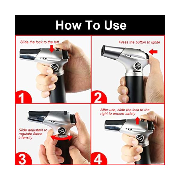 Blow-Torch-Professional-Kitchen-Cooking-Torch-with-Safety-Lock-Adjustable-Flame-Refillable-Mini-Blow-Torch-Lighter-for-Crafts-Cooking-BBQ-Baking-Brulee-Creme-DIY-SolderingButane-Gas-Not-Included Blow Torch, Professional Kitchen Cooking Torch with Safety Lock, Adjustable Flame Refillable Mini Blow Torch Lighter, for Crafts Cooking BBQ Baking Brulee Creme DIY Soldering(Butane Gas Not Included)
