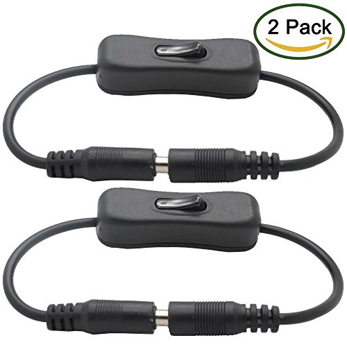 TronicsPros 2pcs LED Strip Light Inline On/Off Switch Cable DC Jack (5.5×2.1mm) Male to Female Connector, DC Jack Switch, LED Tape Light Connector, 12V Inline Rocker Switch DC Power Adapter Connector