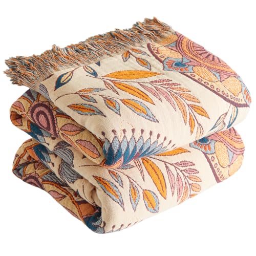 Bailix Premium Boho Tagesdecke 100% Baumwolle Kuscheldecke mit Fransen Doppelseitige Musselin Boho Decke 200x230cm, Kuschelige Sofadecke & Bettüberwur