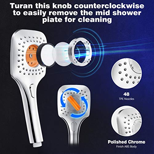 Shower Head Combo, Baban Adjustable High Pressure Rainfall Showerhead & 3 Settings Handheld Shower Head Combo with Strong Suction Cup Holder, 3-Way Water Diverter, 1.5M Hose, Chrome Plated ABS Plastic