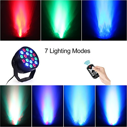 RGB DJ Stage Lights, Portable 18 LEDs Flat Par Light, DMX 512 IR Remote Control Sound Activated Projector Lamp for Party Bar Club Dsico KTV Wedding Pub Church Effect Up Lighting Show (RGB par light)