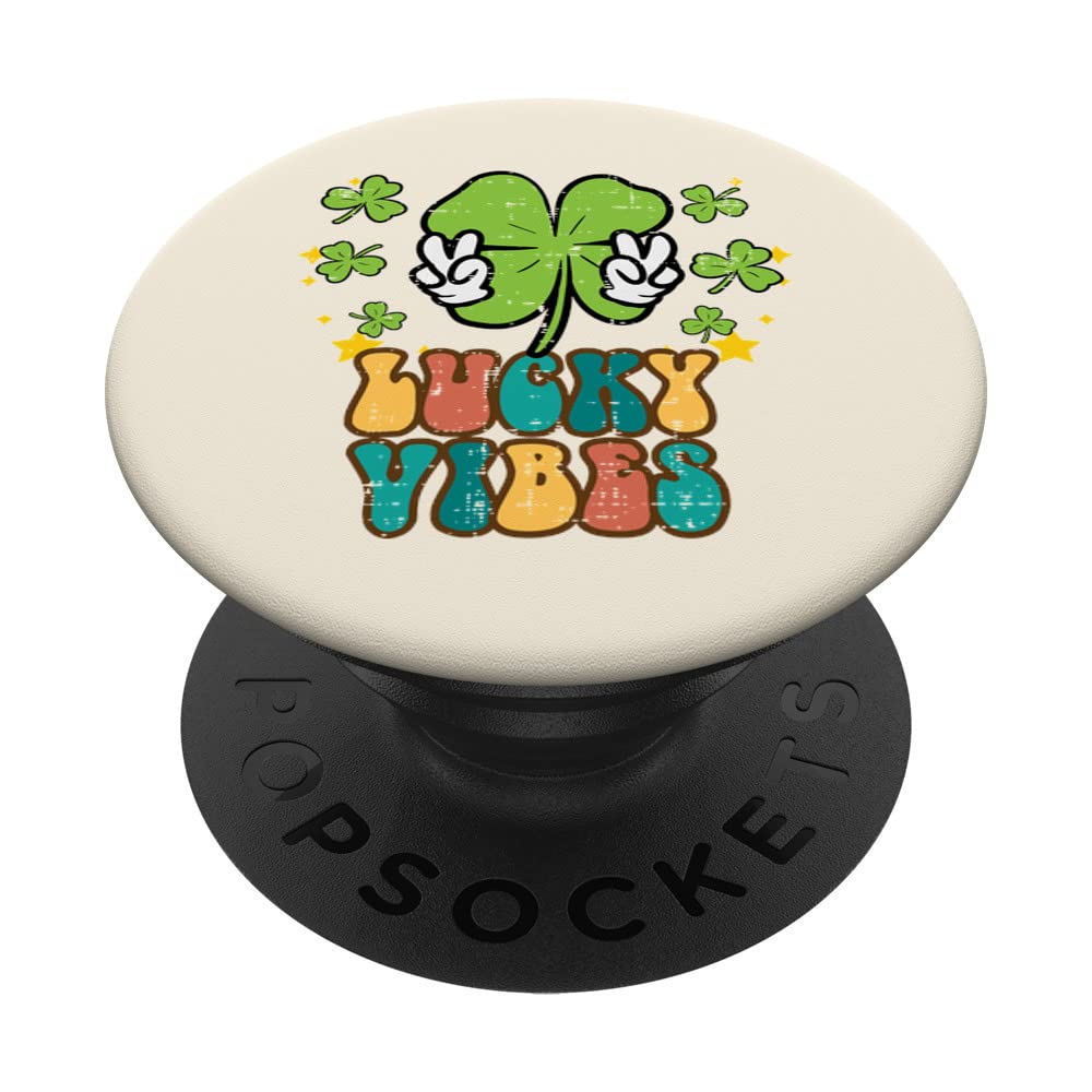 St Patricks Day Lucky Vibes Retro Saint Pattys Men Women Kid PopSockets Swappable PopGrip