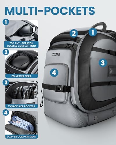 Sac à dos imperméable pour bottes de ski, de snowboard, de ski, de snowboard et d'accessoires - 65 L - Gris argenté