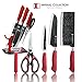 Imperial Collection IM-KST11 RED 6 Piece Knife Set, Includes 2-in-1 Scissor/Bottle Cap Opener, Peeler and Acrylic Stand - Non Stick Coating Kitchen Knives (Red)