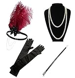 Kathyclassic 1920s accessories Headband Necklace Gloves Cigarette Holder Flapper Costume accessories Set For Women(Set 13)