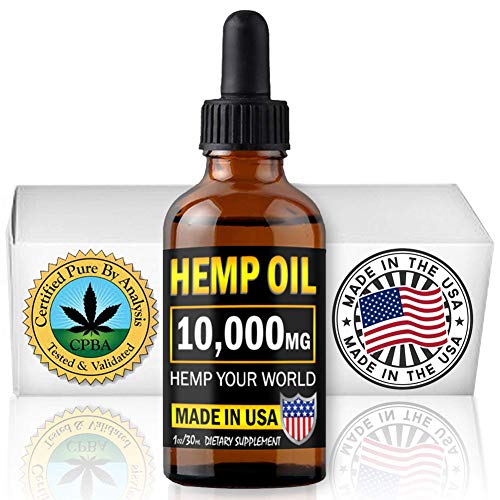 HEMP YOUR WORLD Hemp Oil Drops - Made in USA - 100% Organic Hemp Oil Extract for Pain Relief Anti-Inflammatory Joint Support Sleep Aid Supplements - Peppermint Flavor NO THC (10000)