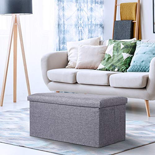 JiatuA Foldable Storage Ottoman Square Cube Foot Rest Stool/Seat Folding Seat Bench & Footrest Linen Fabric Ottomans Bench Coffee Table Puppy Step for Bedroom, Living Room, Entrance