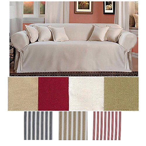 Cotton Twill One Piece Sofa Slipcover in Natural
