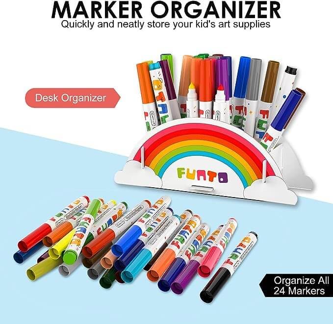 Funto Washable Markers, 24 Assorted Colors, Mess Free Coloring Drawing Markers, Perfect for Halloween Coloring Pages, Safe and Non-Toxic for Toddlers