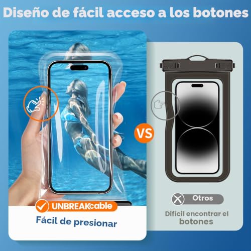 UNBREAKcable Waterproof Mobile Phone Case [2 Pack], IPX8 Aquatic Case with Adjustable Cord for iPhone 17/16/15/14/13/12 Air/Pro Max, Samsung S25 S24 S23 Ultra, Huawei and Other Phones up to 7 Inches - Black