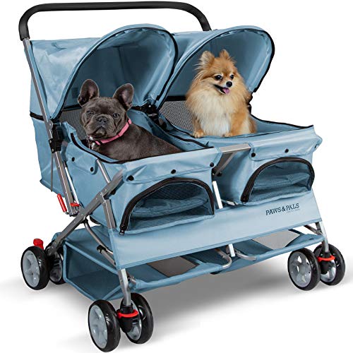 Paws & Pals Double Dog Stroller Easy to Walk Folding Travel Carriage