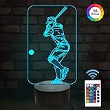 FULLOSUN Baseball 3D Night Light, Baseball Sport Gifts Bedside Lamp for Xmas Holiday Birthday Gifts for Kids Baseball Fan with Remote Control 16 Colors Changing + 4 Changing Mode + Dim Function