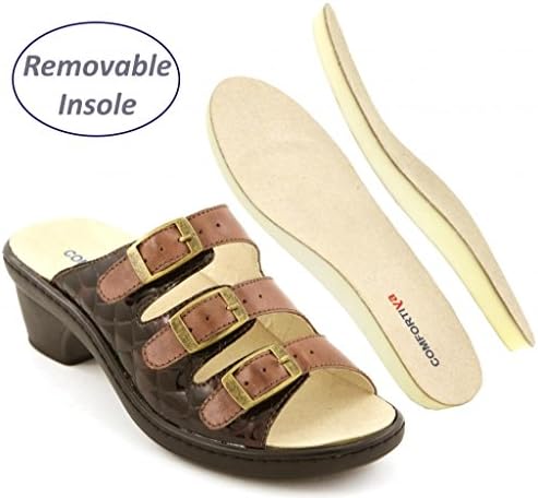 Comfortiya Women's Stephanie Croco Brown Leather Casual Slide Sandal Size 38 M EU / 7-7.5 B(M) US