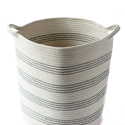 Cotton Rope Storage Basket - Tidy Loft Co - 16" x 13.5" coiled bin with handles - for kids toys, children room, laundry or baby nursery - Thumbnail 3