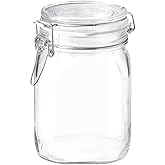 Bormioli Rocco Clear Glass Storage Jars: Airtight Hinged Lid With Leak Proof Gasket, Wide Mouth Canister Kitchen Food Container - For Zero Waste Air Tight Preserving Jam, Spices, Coffee, Sugar & Herbs