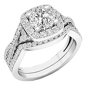 Dazzlingrock Collection Round Cubic Zirconia Cushion Halo with Split Shank Wedding Ring Set for Women (2.55 ctw, Color…