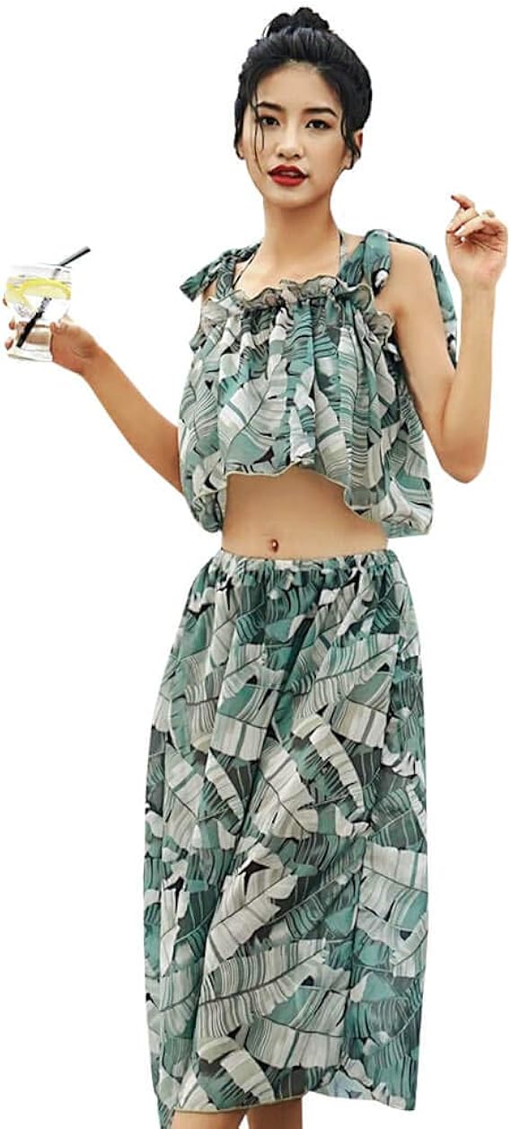 Amazon 水着 レディース オトナ女子 タンキニ 上下4点セット ワイヤー入り パット入り ボタニカル柄 シフォン Angel Luna エンジェルルナ ワンカラー L タンキニ 通販