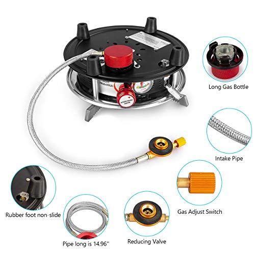 Portable Cooking Gas Stove Burner 10,000 BTU Dual Fuel Propane or Butane Patio Stove Outdoor Indoor Gas Cooker for Hiking, Camping, Backpacking and Emergency Preparedness