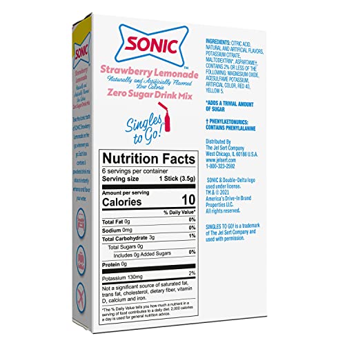 Sonic Singles To Go Powdered Drink Mix, Strawberry Lemonade, 6 Sticks