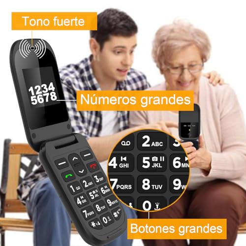 YEEMOVIL F15 - Teléfono Celular 4G con Tapa para Adultos Mayores, Botones Grandes, Botón SOS, Dual SIM, Bluetooth, Batería de Larga Duración (Negro)