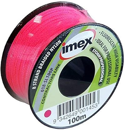 Imex 100m 8 Braid Pink Stringline - Hi Vis Brick Line For Concreting Landscaping