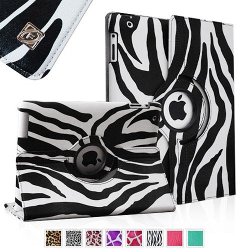 Fintie (Zebra Black) 360 Degree Rotating Stand Smart Cover Case for Apple iPad 4th Generation Retina Display / the new iPad 3 / iPad 2 (Wake/sleep Function)