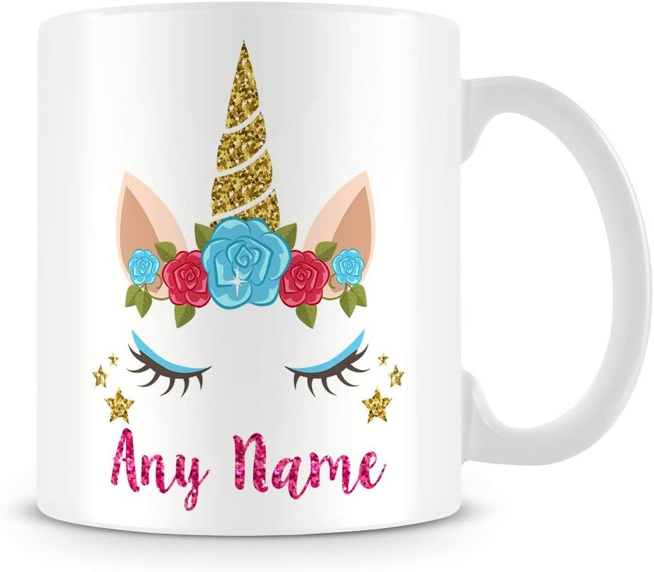 Unicorn Mug - Personalised Cup with Name - Unicorn Horn and Eyes - ideal for Work or Gift