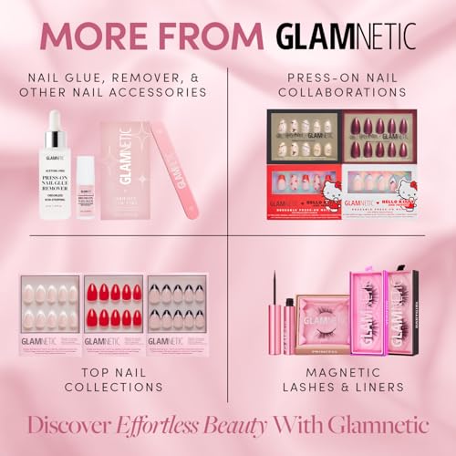 Glamnetic Press On Nails - Angelic Touch | Short Oval Fake Nails in a Delicate Nude Base with White French Tips and a Velvet Finish, Salon Quality | 15 Sizes - 30 Nail Kit with Glue