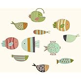 ajdvart Wooden Fish Wall Decor – 11 Pcs Nautical Coastal Wall Art for Bathroom, Lake House, Nursery, Bedroom, Kitchen – Under the Sea Ocean Theme Decoration