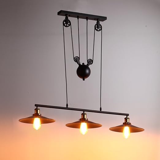 Vintage 3 Lights Rise And Fall Pendant Light Industrial Chandelier