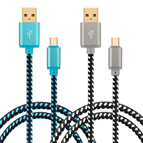 Micro USB Cord 6-Feet,Power-7 Pack-2 Gold-Plated Long Nylon Braided Fast Charge/Sync for Samsung Galaxy S6/S7 Edge, Moto X G4 G5 Plus, Blackberry, ZTE, More Android Smartphone (Blue, Gray)