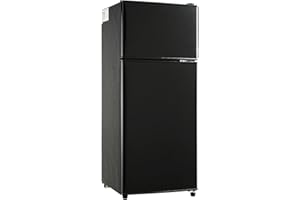EUASOO KB FLS-80-Black 3.5Cu.Ft Compact, Small Refrigerator with Freezer, Retro Fridge with Dual Door, 7 Level Adjustable Thermostat for Garage, Dorm,Bedroom, Office, Apartment, Black